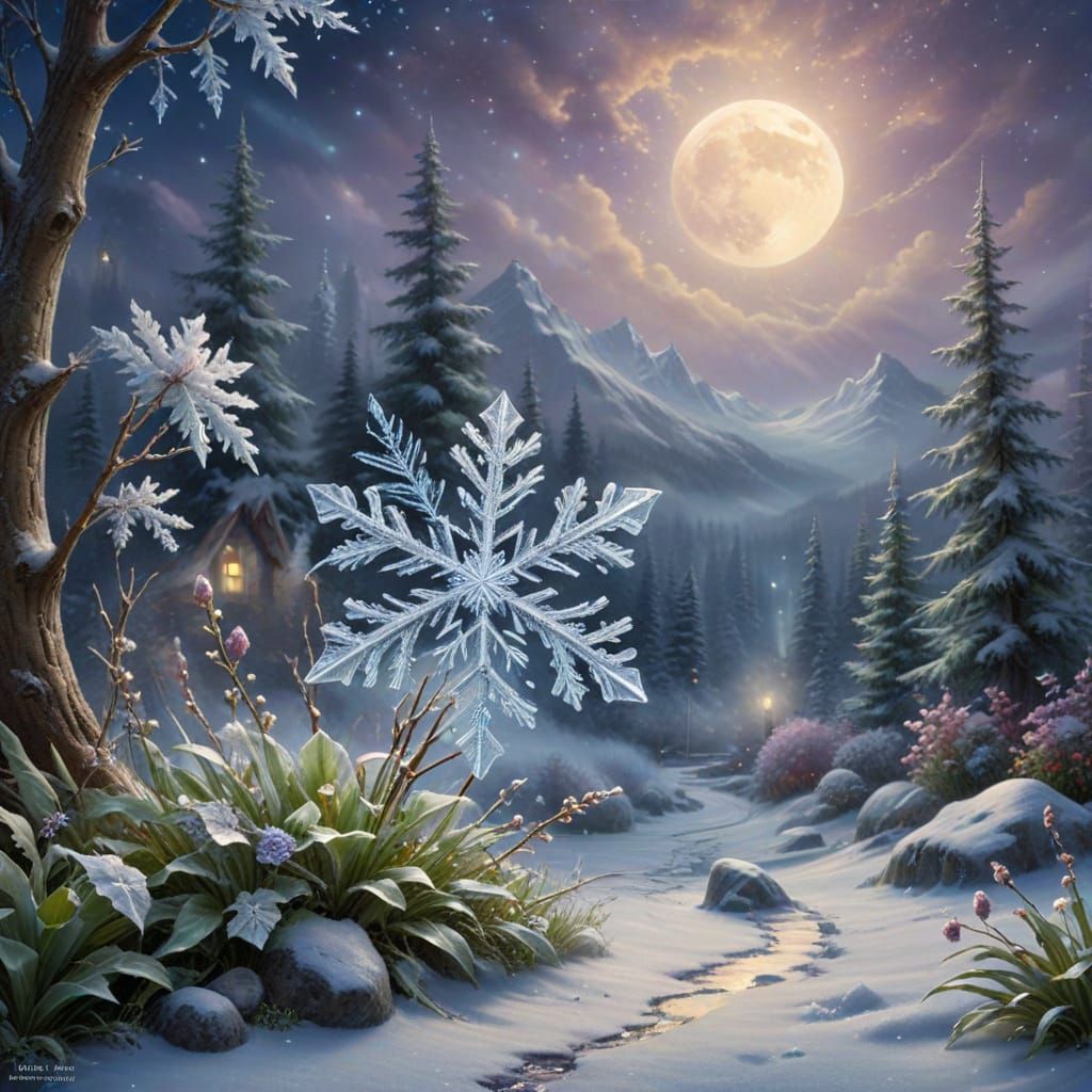 Moonlit Snowflake Dance in Whimsical Celestial Ballet