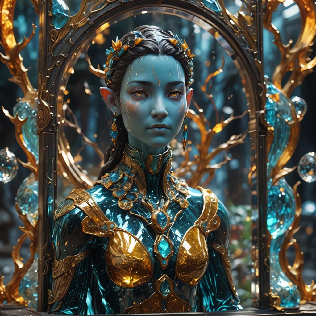 Glowing Glass Avatar Statue in 3D