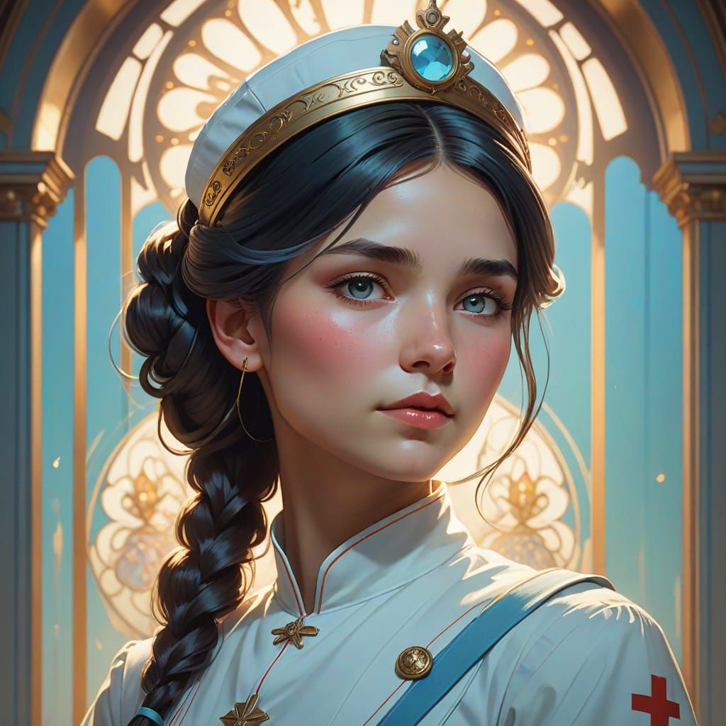 Elegant Victorian Nurse Portrait in Soft, Golden Lighting