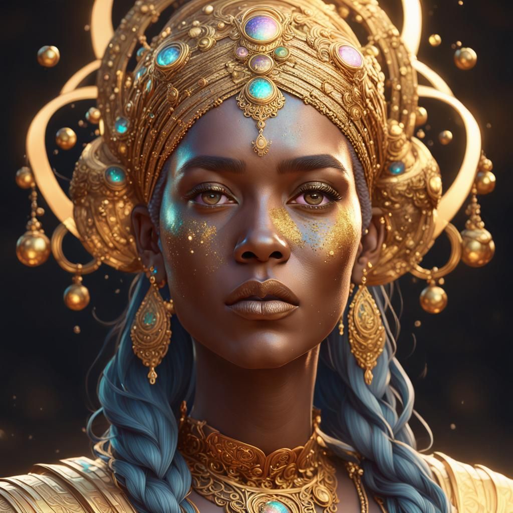 Gold Dust Goddess Portrait in Art Nouveau Style