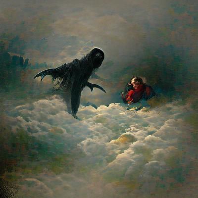 Horrific Plane Crash Illustration in Gothic Style