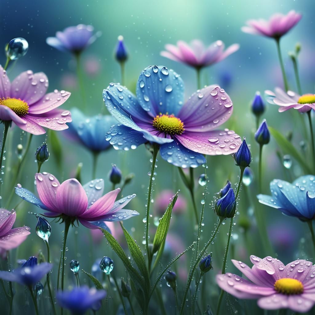 Flower meadow after Rain