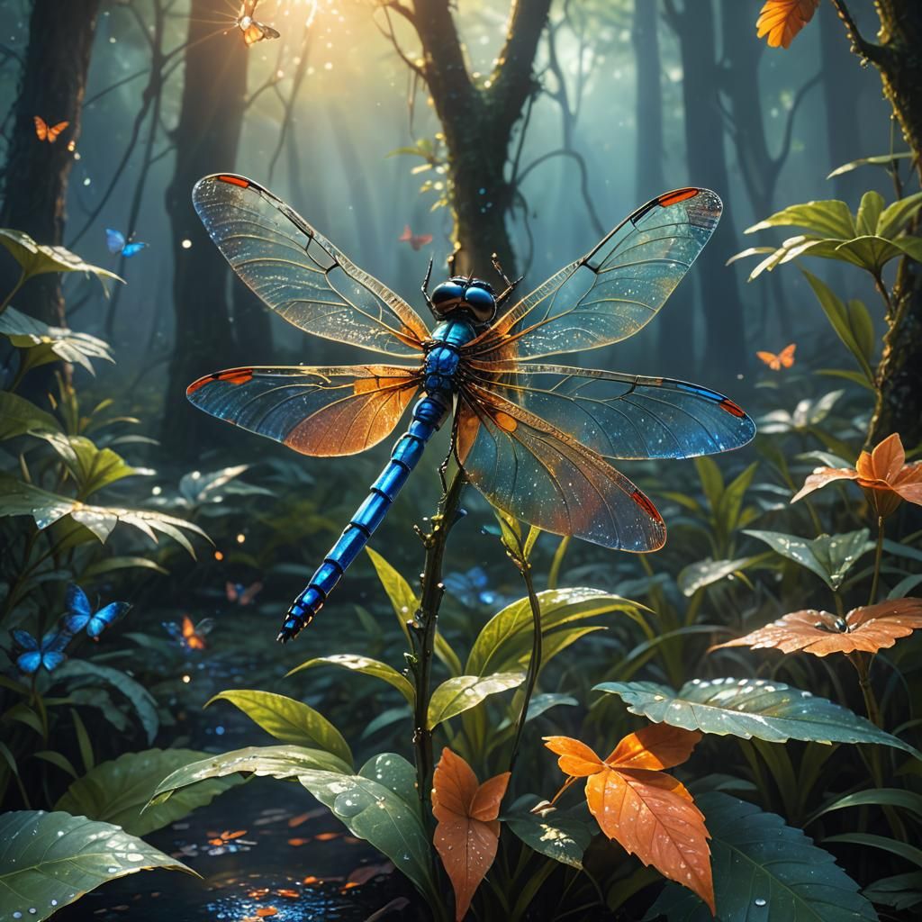 Dragonfly Butterfly Hybrid in Mystical Forest