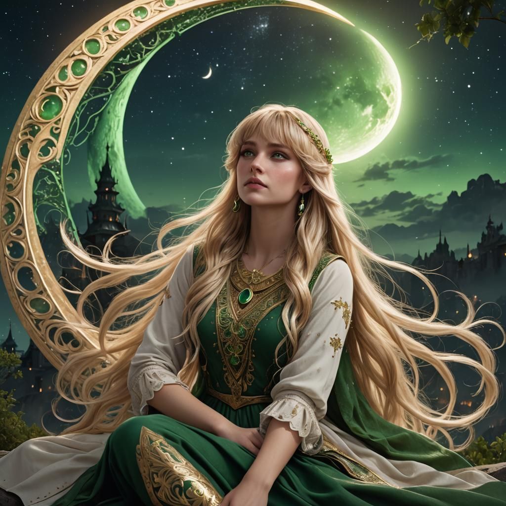 Blonde Woman on Moon, Fantasy Concept Art