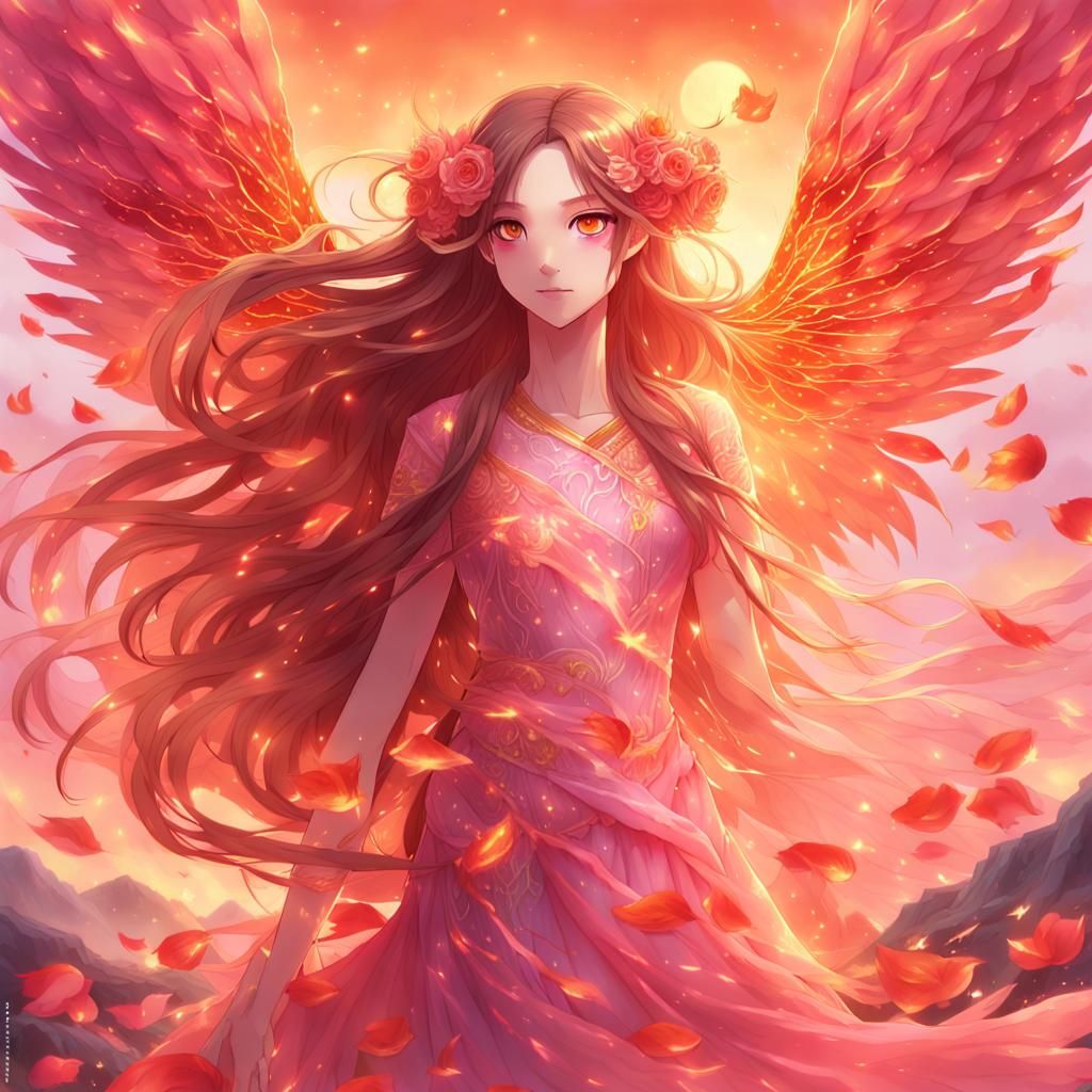 Rose Anime Girl Phoenix Portrait in Anime Style