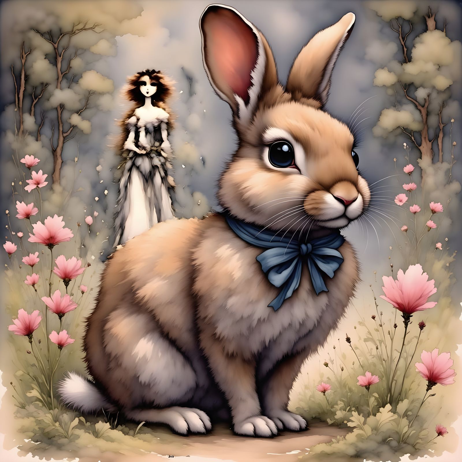 Rabbit <lora:Tallbunny1-F:1.0> <lora:PinkLandscpe1-F:1.0> <l...