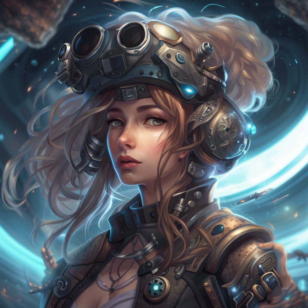 Anime Pirate Girl in Space, Digital Art