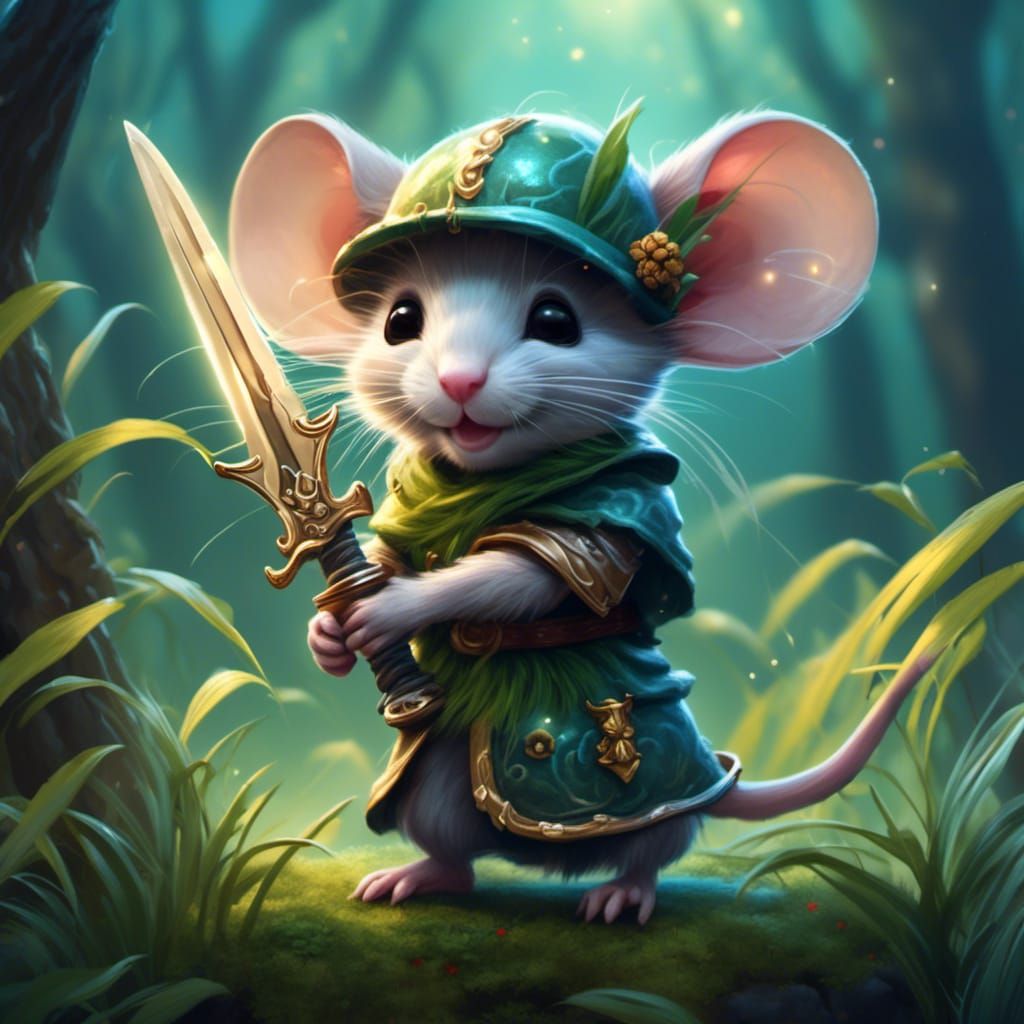 Mouse Warrior in a Magical Forest: D&D Illustration