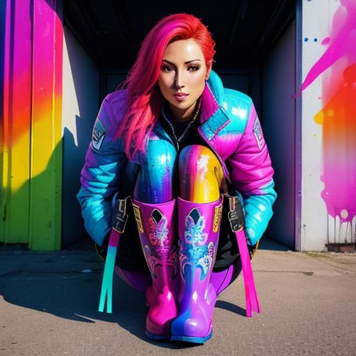 Beautiful Woman in a Boot: Graffiti Art Style