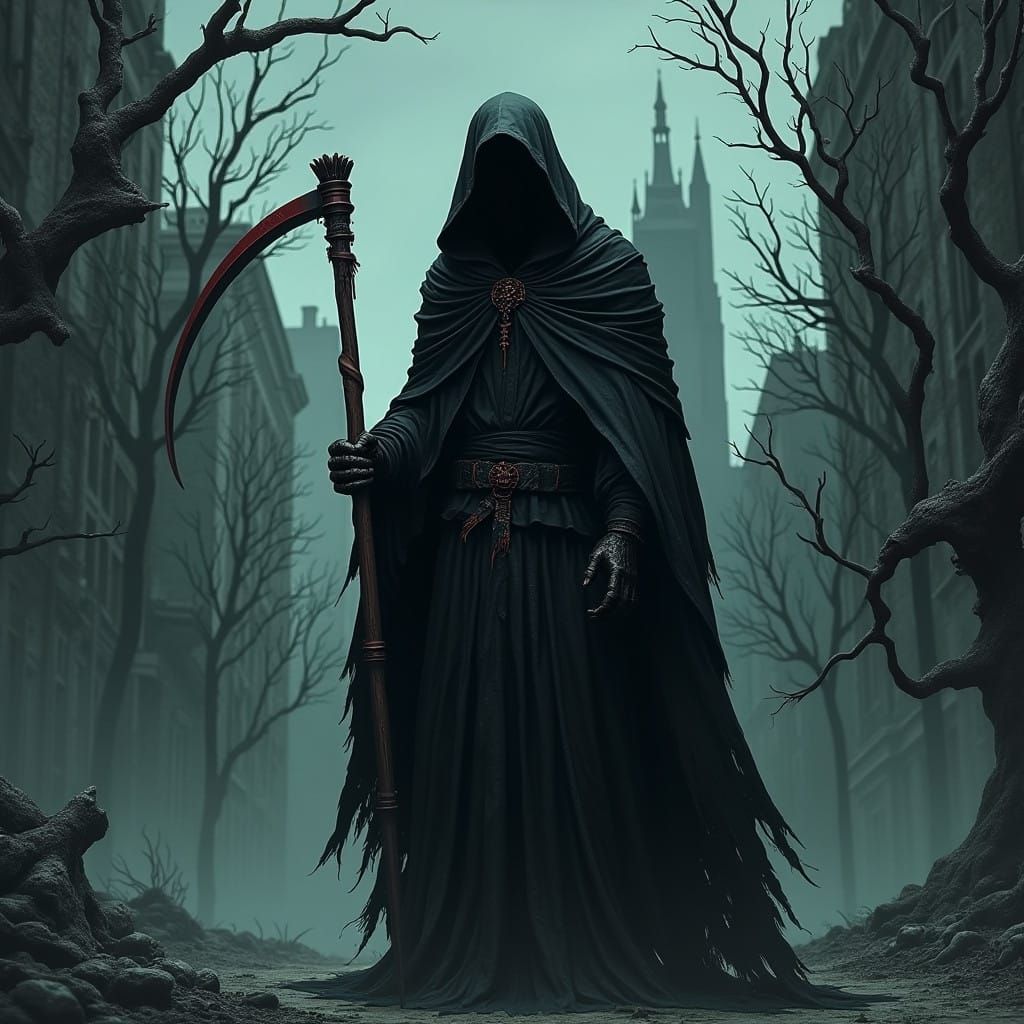 Grim Reaper Hero Emerges from Gothic City Shadows