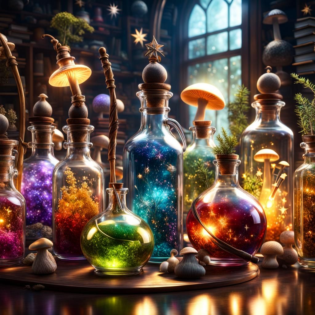 Glowing Potions and Magic Items Still Life