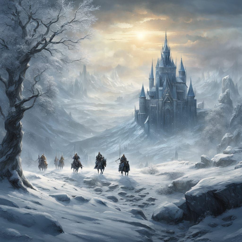 Epic Knights in Frozen Armor Stand Ready in a Snowy Medieval...