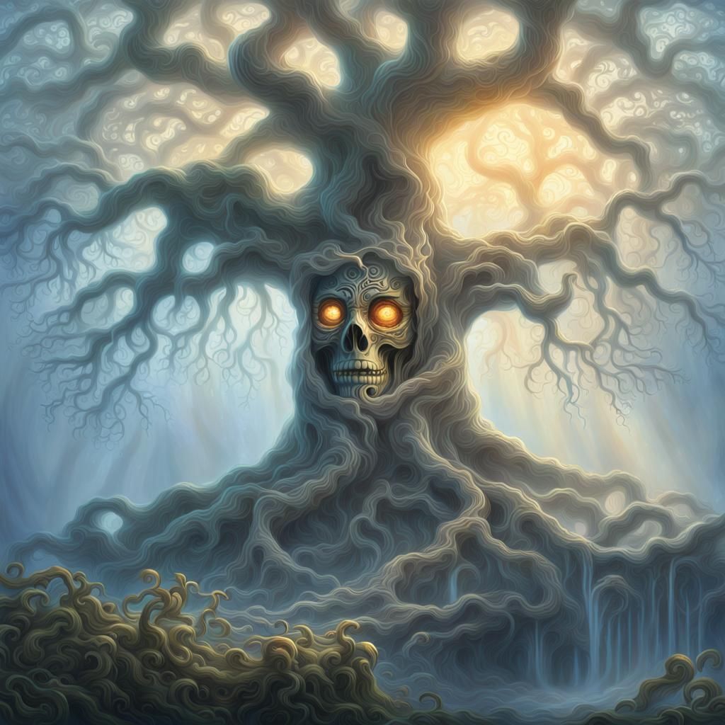 Glowing Tree of Life and Death in Fantasy Style