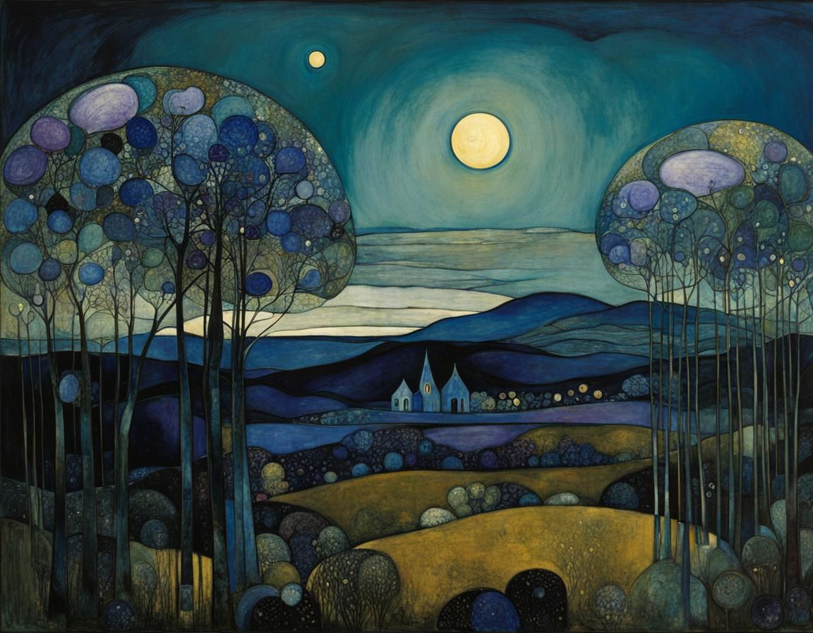 Noctilucent Landscape in Art Nouveau Style