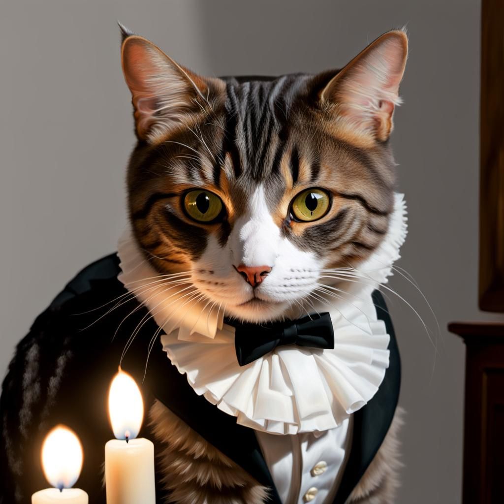 Elegant Tuxedo Cat Portrait in Oil Painting Style