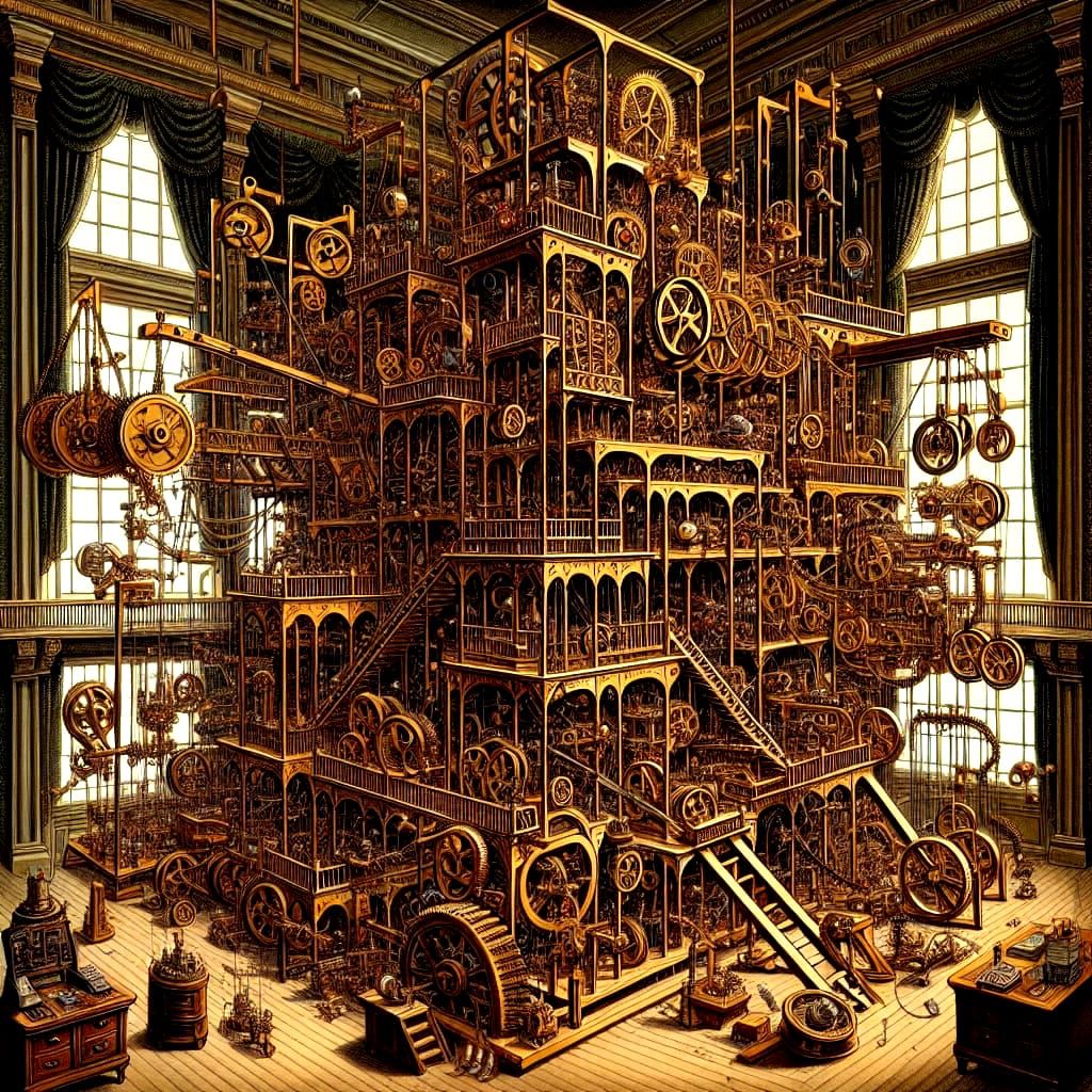 Weird contraption by W Heath Robinson (search: steampunk)