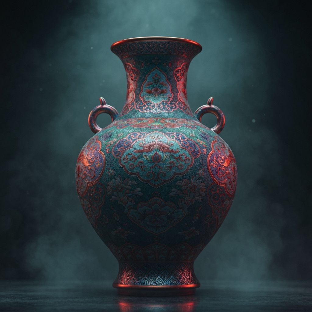 Psychedelic Chinese Vase in Surreal Matte Painting Style