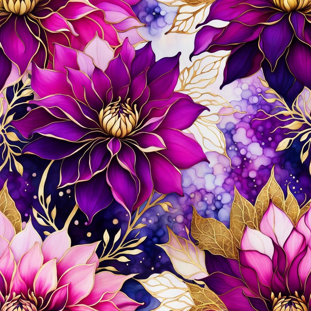 Alcohol ink magical pink and purple Dahlia flowers