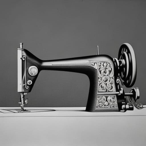 Detailed Charcoal Drawing of Sewing Machine
