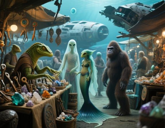 Vibrant Alien Market with Unusual Goods