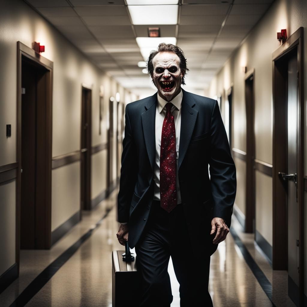 Grotesque Businessman: Horror in the Office Hallway