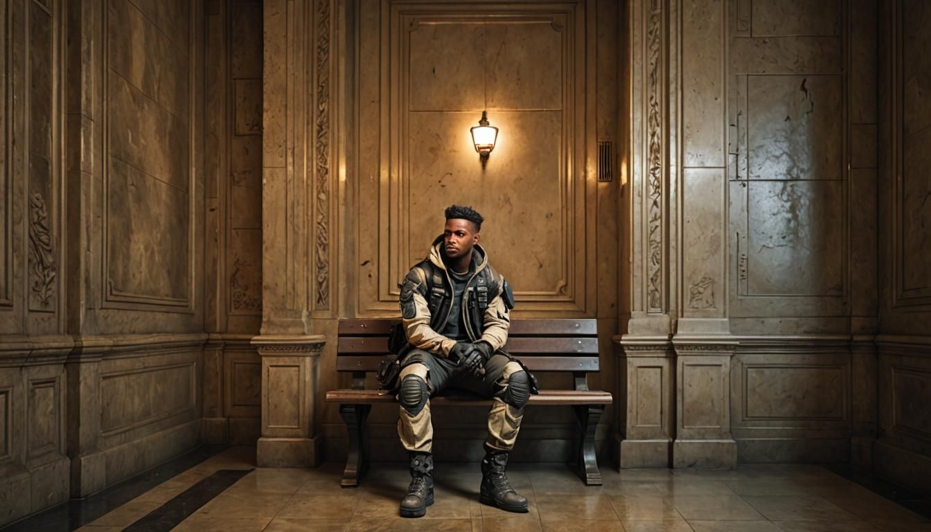 Young Mercenary Waiting in City Hall: Concept Art