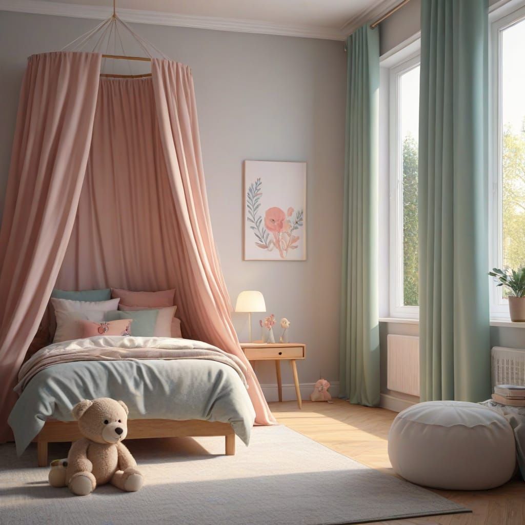 Dutch Modern Children's Bedroom in Vibrant Oil Painting Styl...