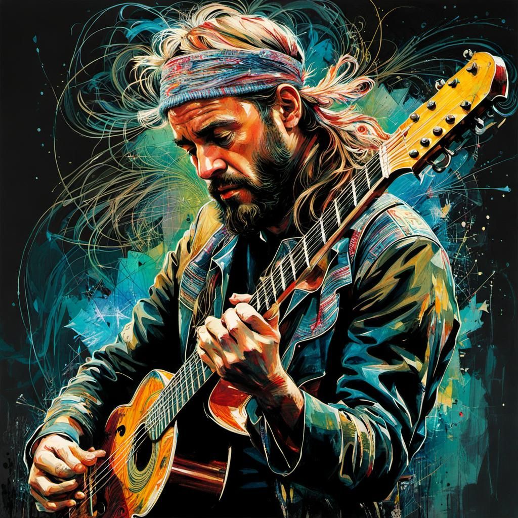 Street Musician in Abstract Ink and Watercolor