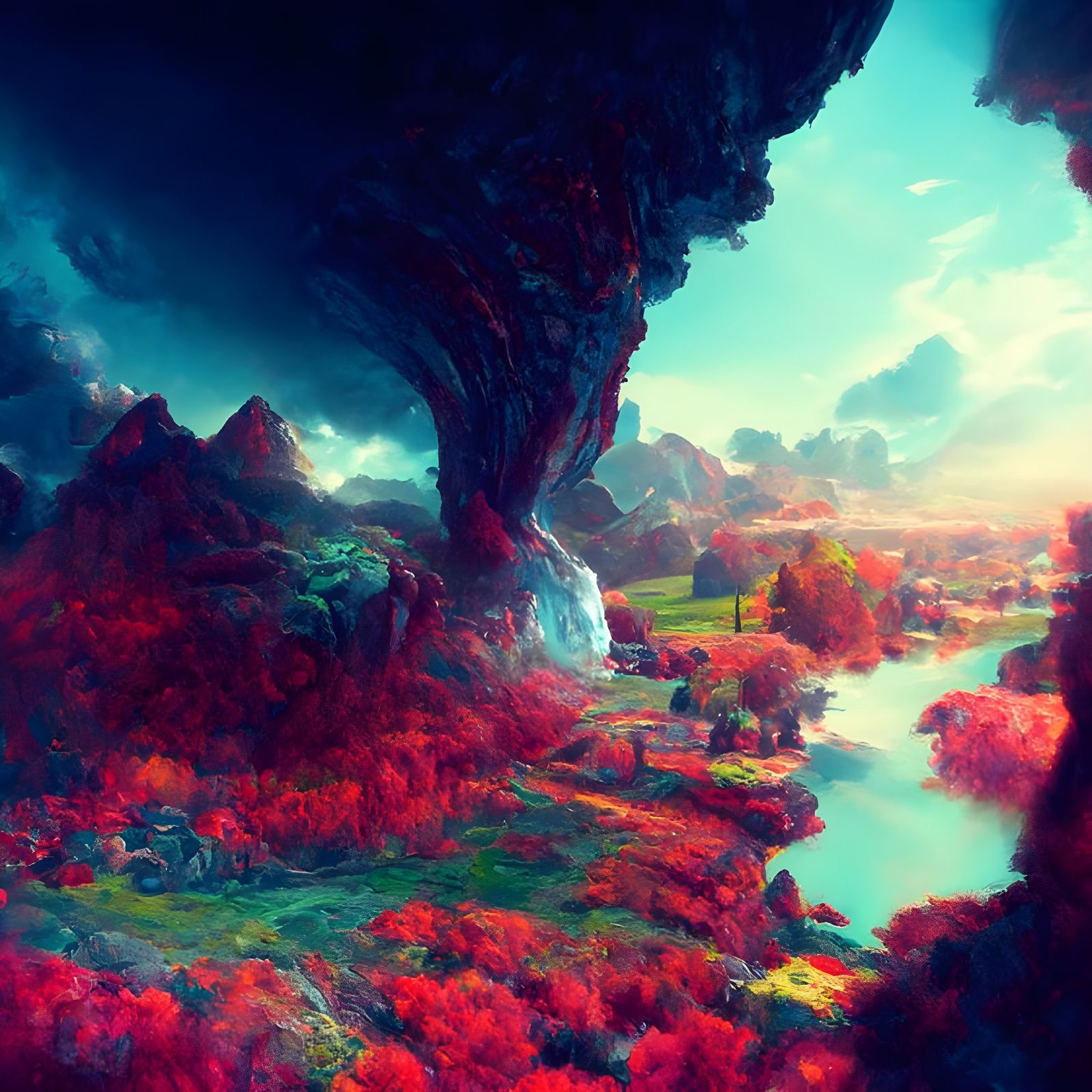 Epic RPG Landscape in Surreal 3D Style