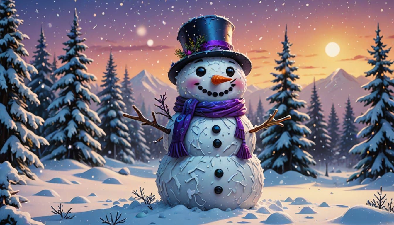 Fantasy Concept Art. Full View. A chibi snowman made of mess...