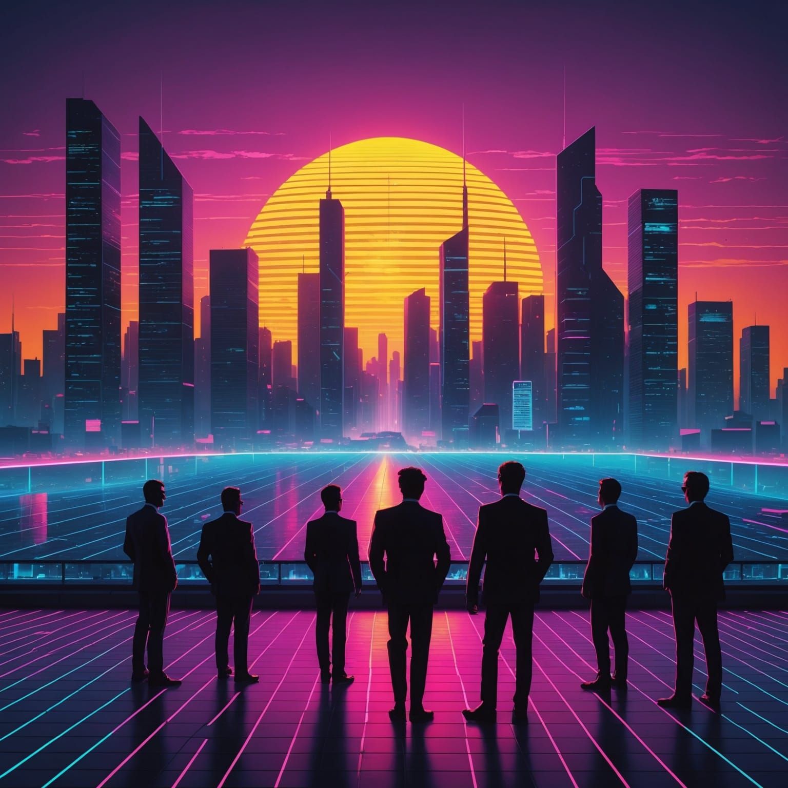 80s Neon Cityscape at Sunset: Synthwave Style