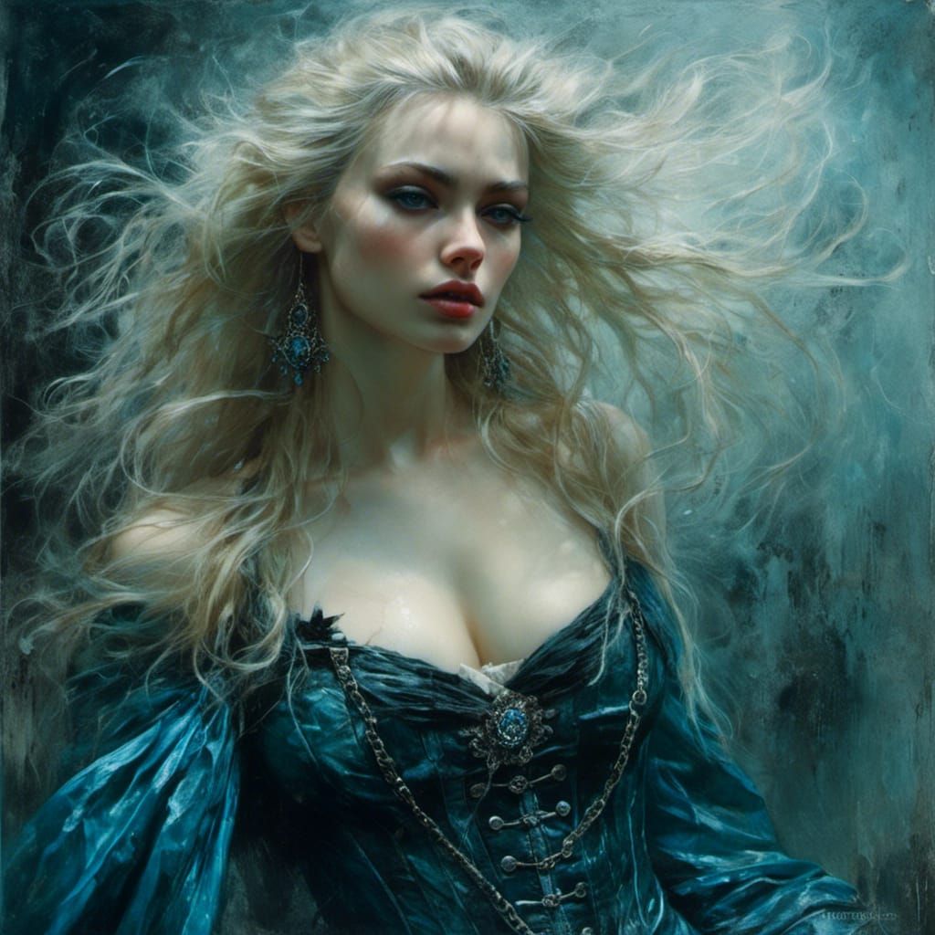 Icy Blonde Woman in Latex Corset Portrait