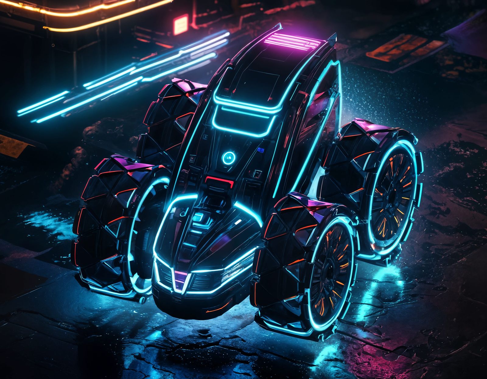 Sci-Fi Neon Robotic Vehicle with Double Decker