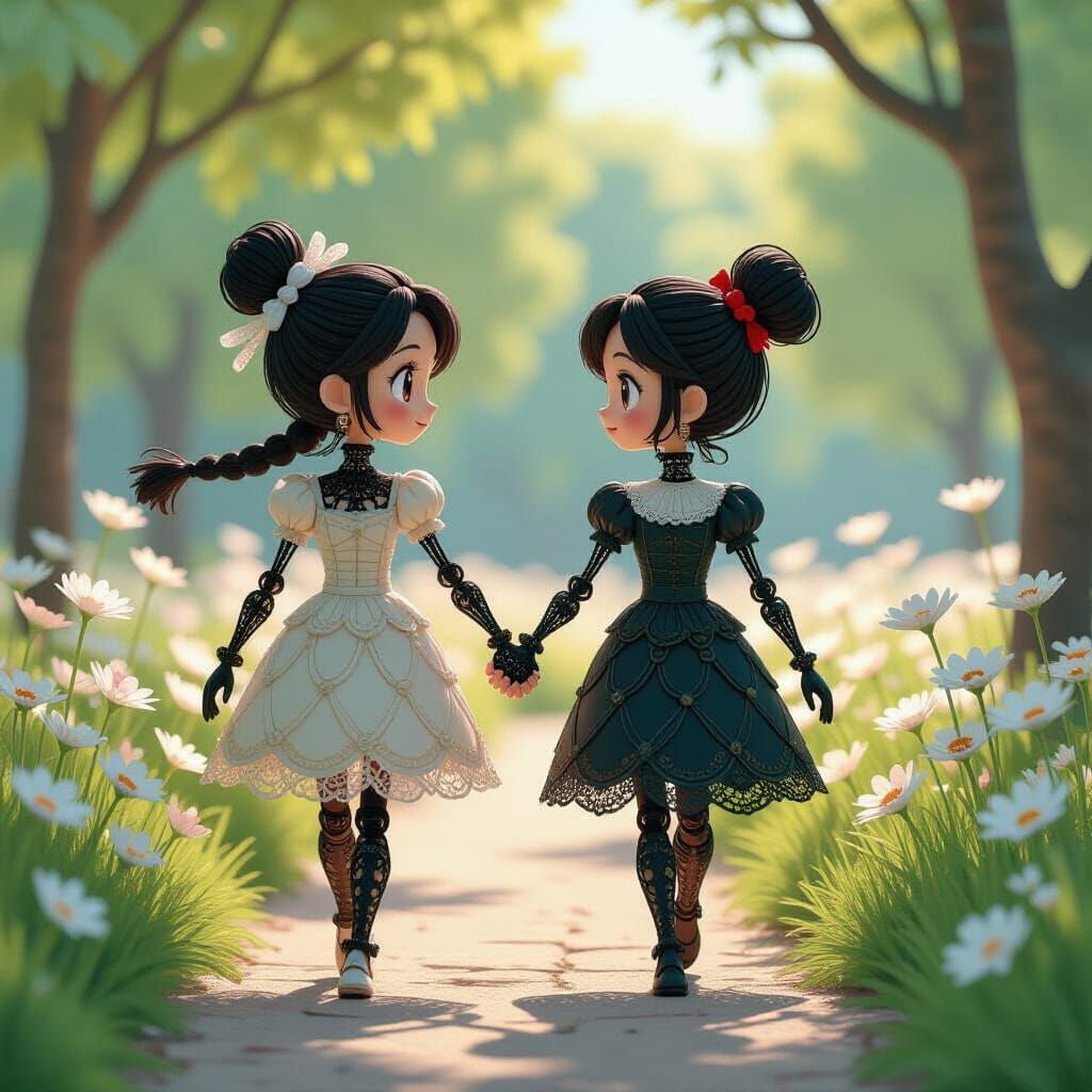 Wire Figures in a Whimsical Park, Dreamlike Illustration