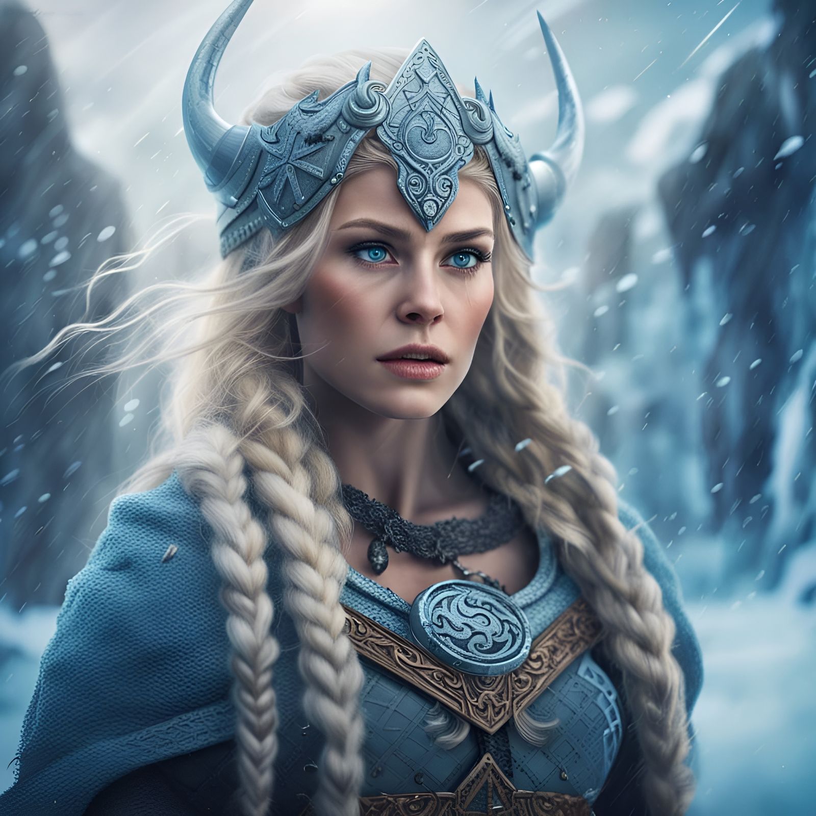 Icy Nordic Viking Goddess in Detailed Digital Painting