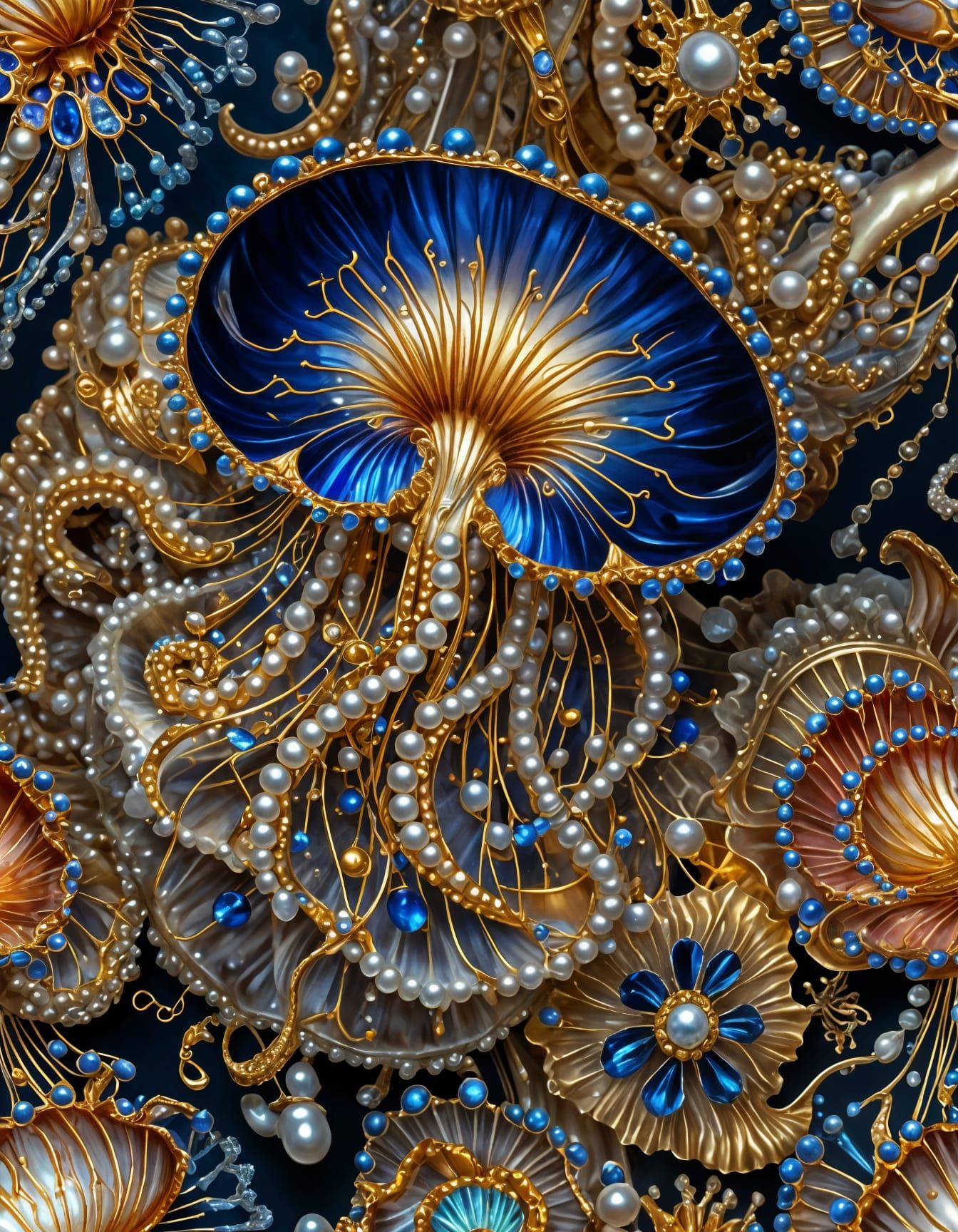 Arcane Jellyfish in Crystalline Conch, Hyperrealistic