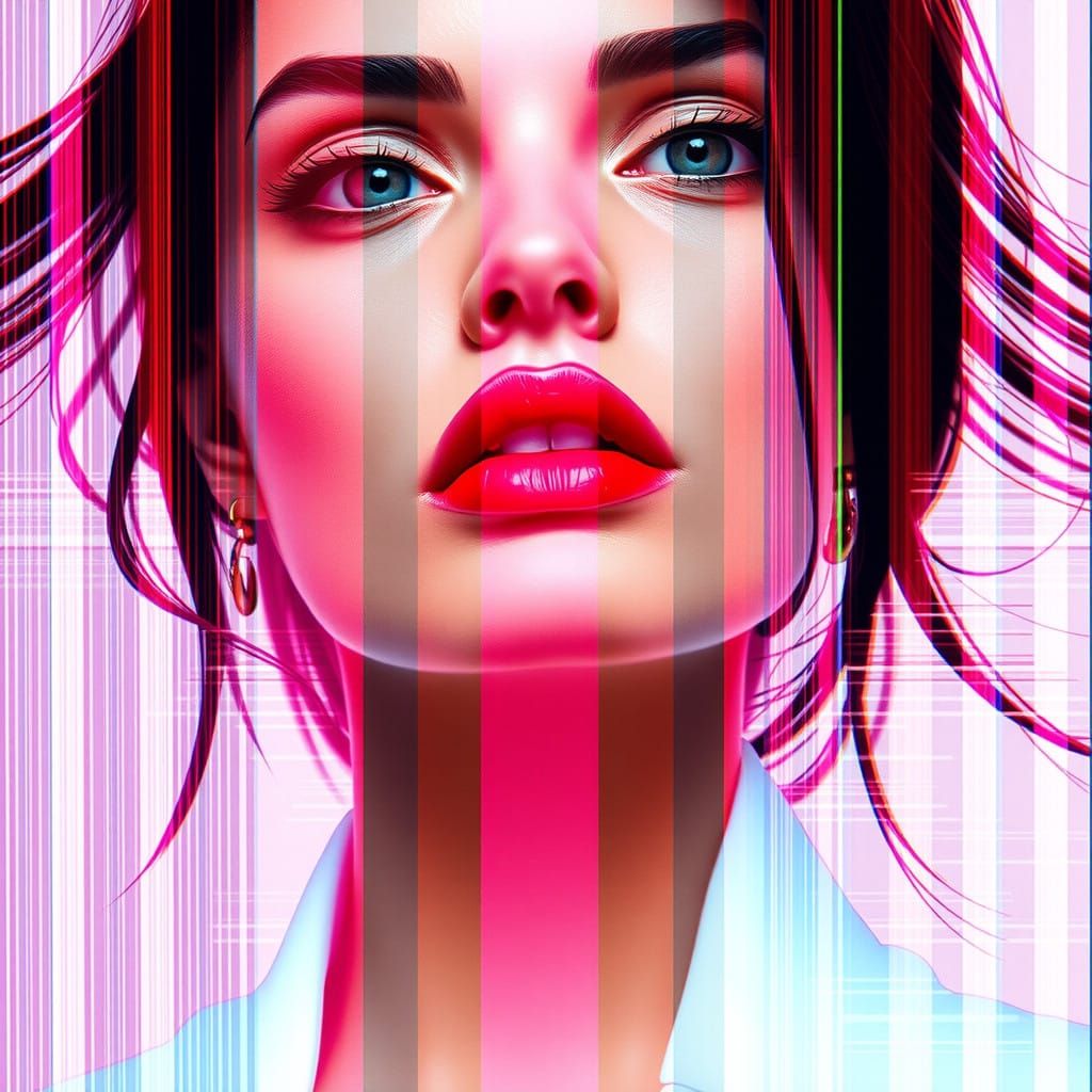 Gorgeous Woman in Glitch Art Portrait