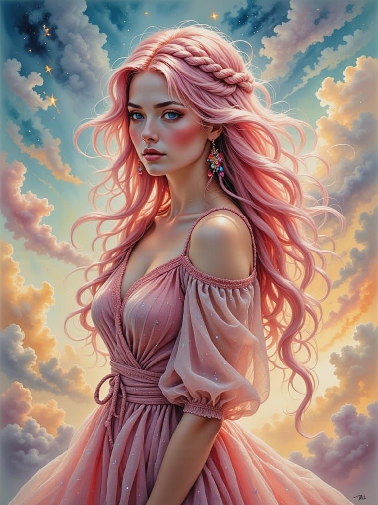 Fairy Girl in Whimsical Pink Attire Against a Bright Sunny S...