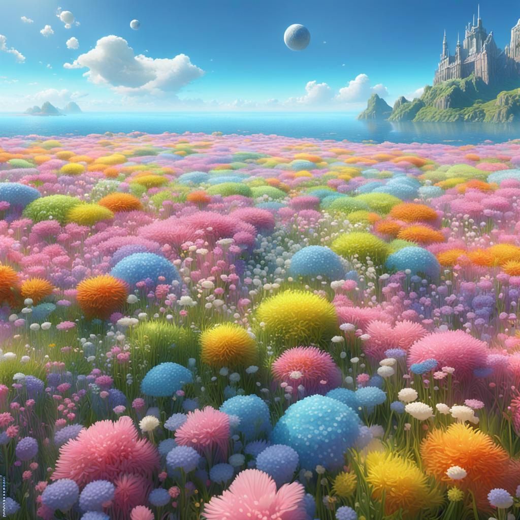 Planet Covered in Colorful Flowers: Fantasy Concept Art