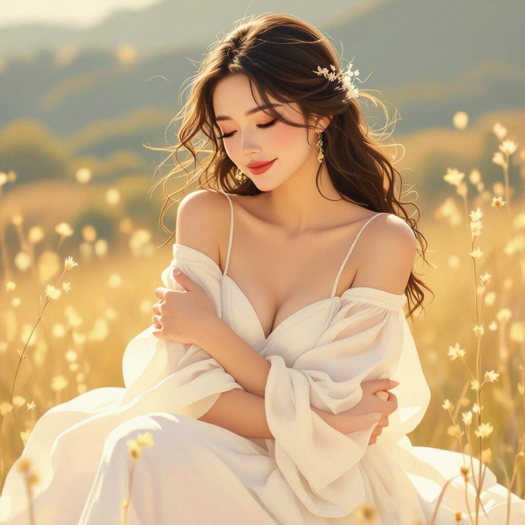 Woman in Golden Light, Romantic Embrace