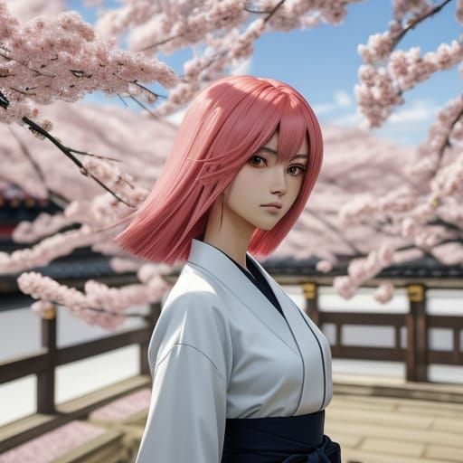 Curvy Anime Ninja Girl Under Sakura Tree
