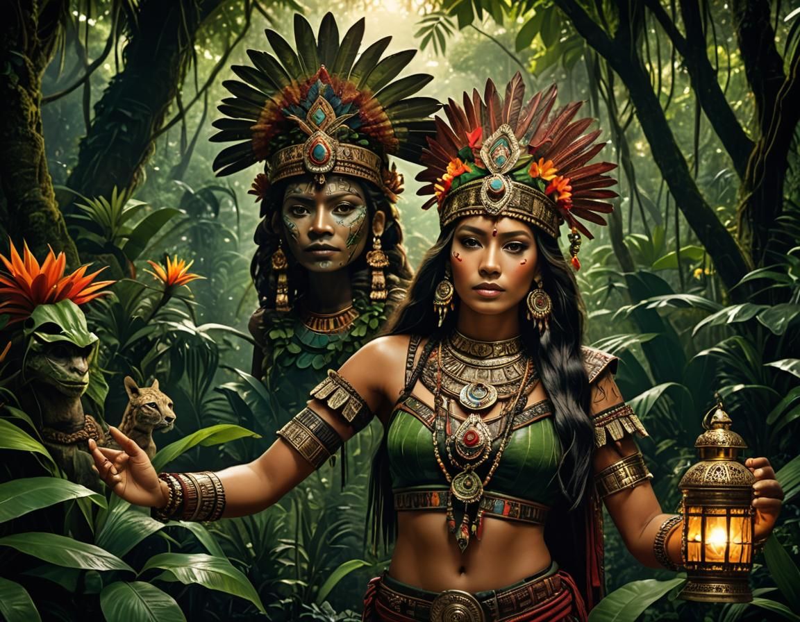 Aztec Princess in Jungle with Lantern