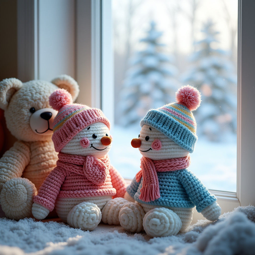 Whimsical Crochet Snowmen in Winter Wonderland