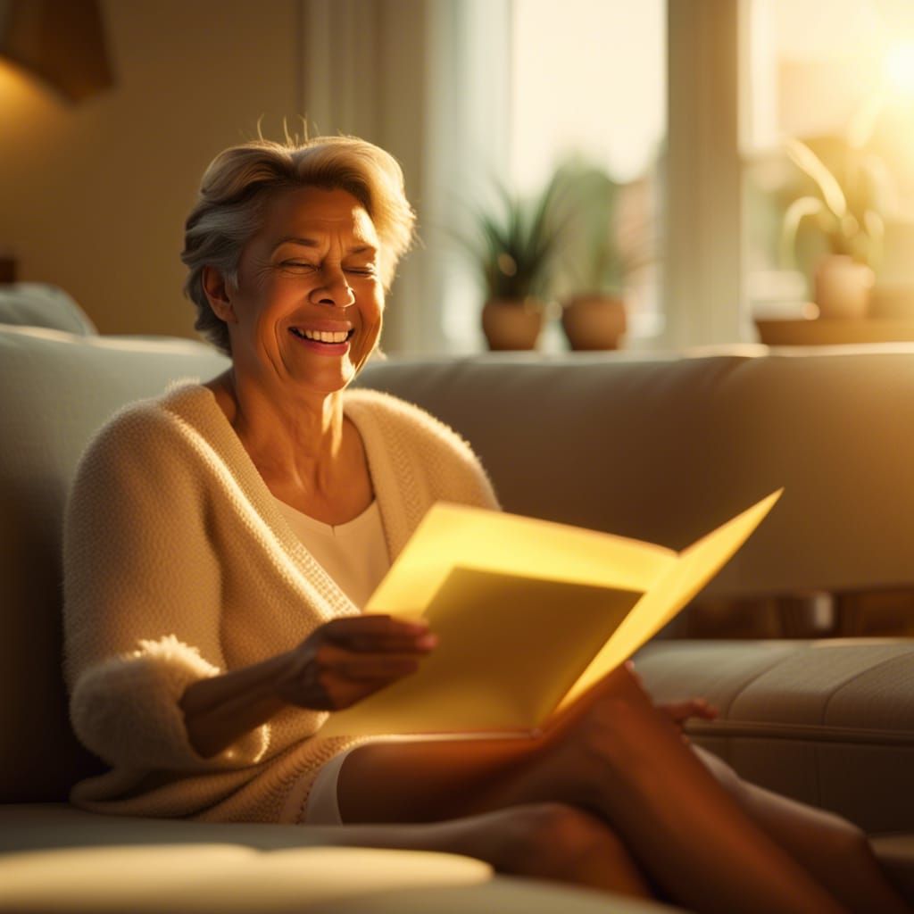 Mother reading a greeting card