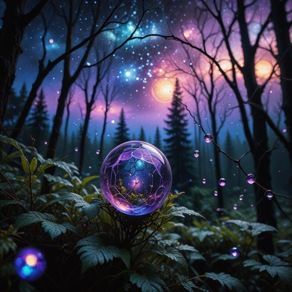 Ethereal Galaxy on Spiderweb in Twilight Forest