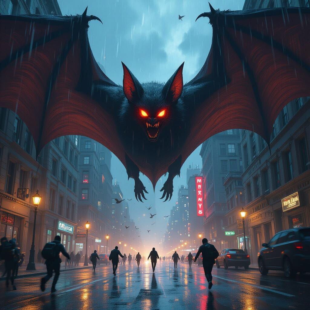 Giant Bat Terrorizes City in Dramatic Matte Painting