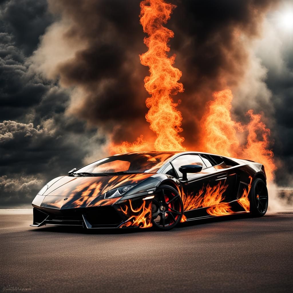 Hyperrealistic Lamborghini Engulfed in Flames