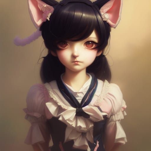 Anime Catgirl Schoolgirl in Rococo Style
