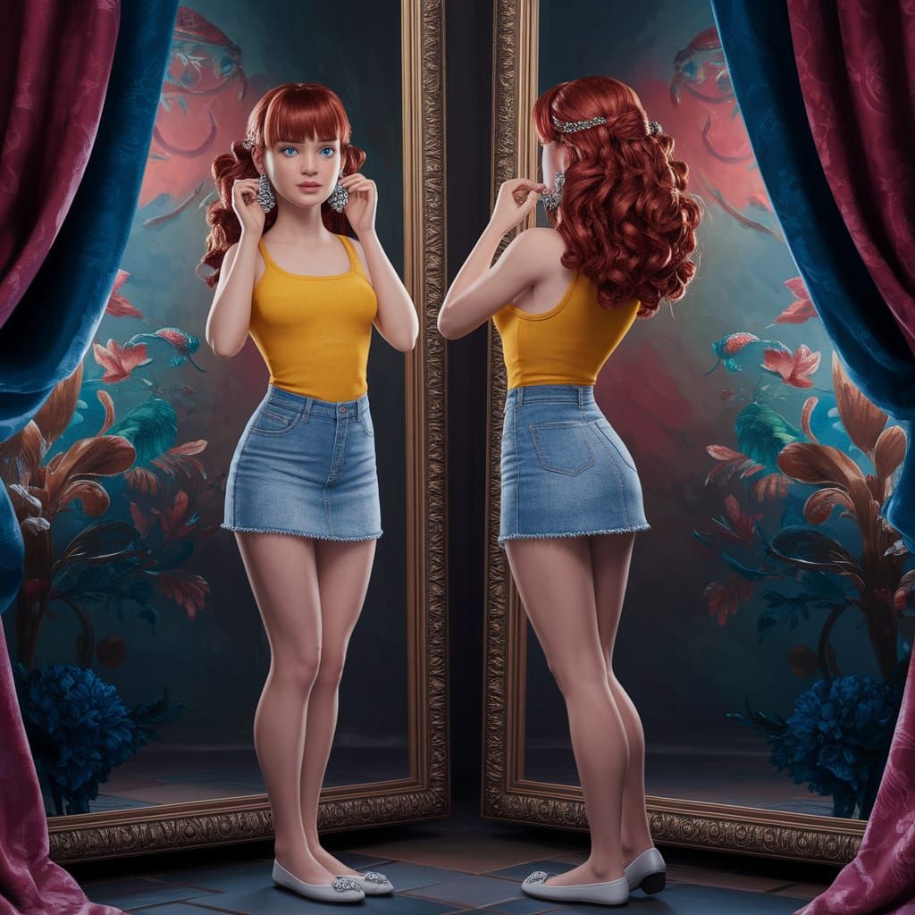 Woman Checking Appearance in Fantasy Art Style