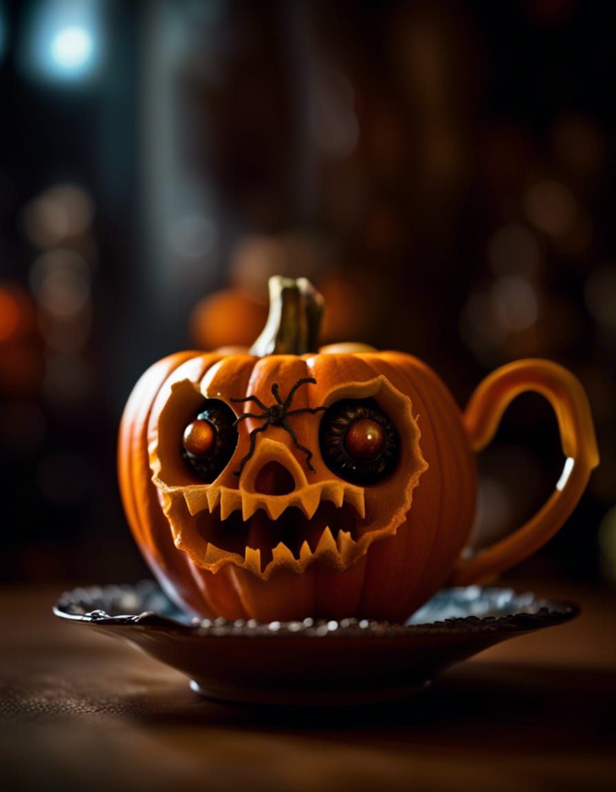 Halloween Pumpkin in Haunted Teacup